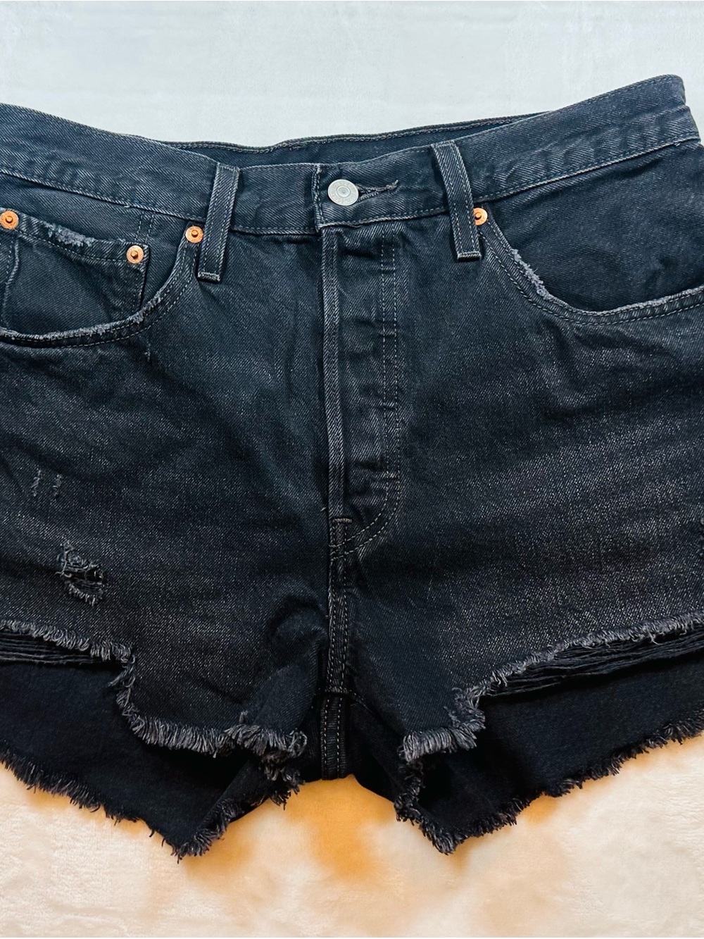 Levi's 501 Black Distressed Cutoff Denim Shorts Size 4